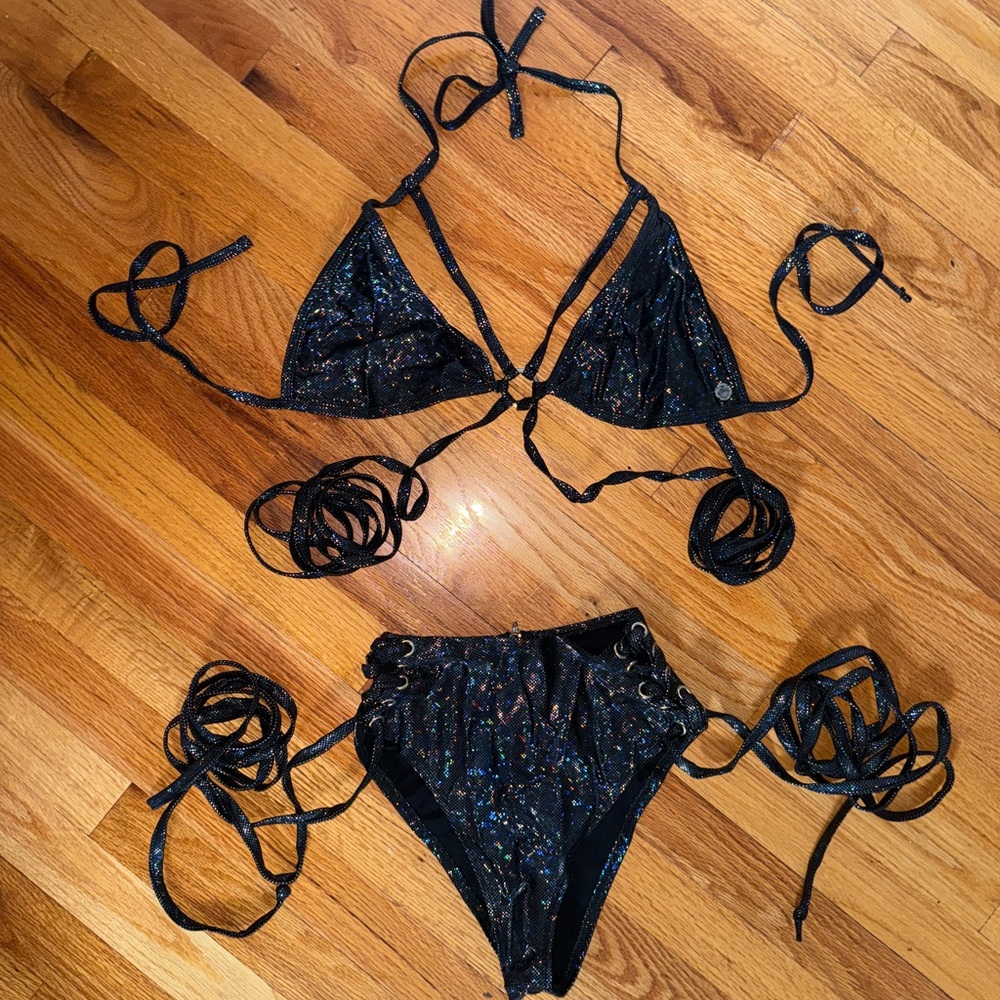 Black Holographic Glitter Rave Set